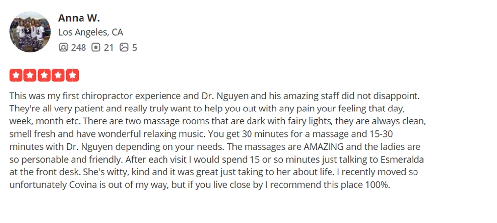 Chiropractic West Covina CA Testimonial