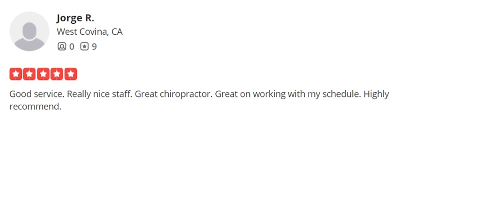 Chiropractic West Covina CA Testimonial